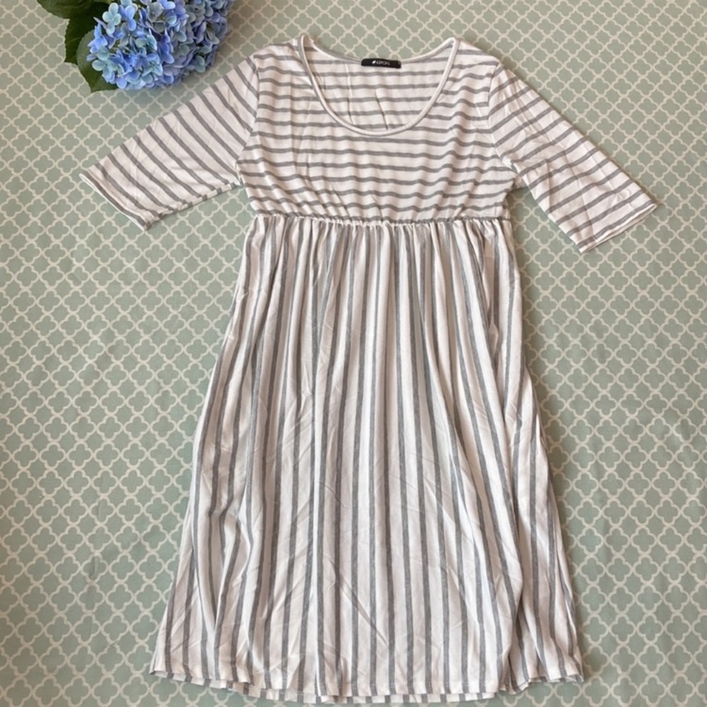 42POPS Gray White Stripe Tunic Dress XL